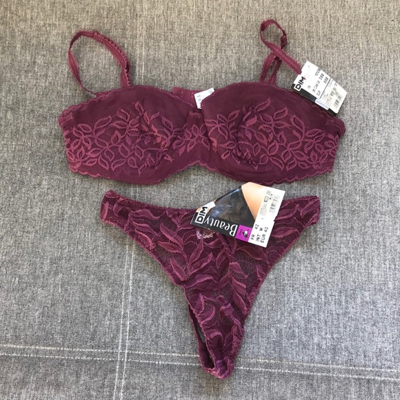 New DIM France purple strapless bra thong 38B M - Picture 1 of 9